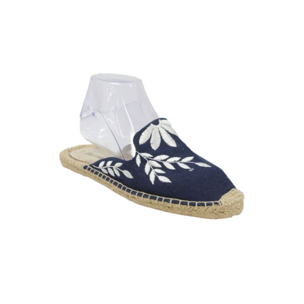 Soludos Womens Embroidered Espadrille Slide On Mule Flats Navy Blue Size 8